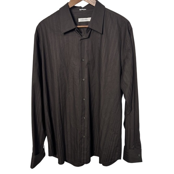 Calvin‎ Klein Men's Chocolate Brown Button Down Dress Shirt Sz Large Formal - Picture 1 of 8